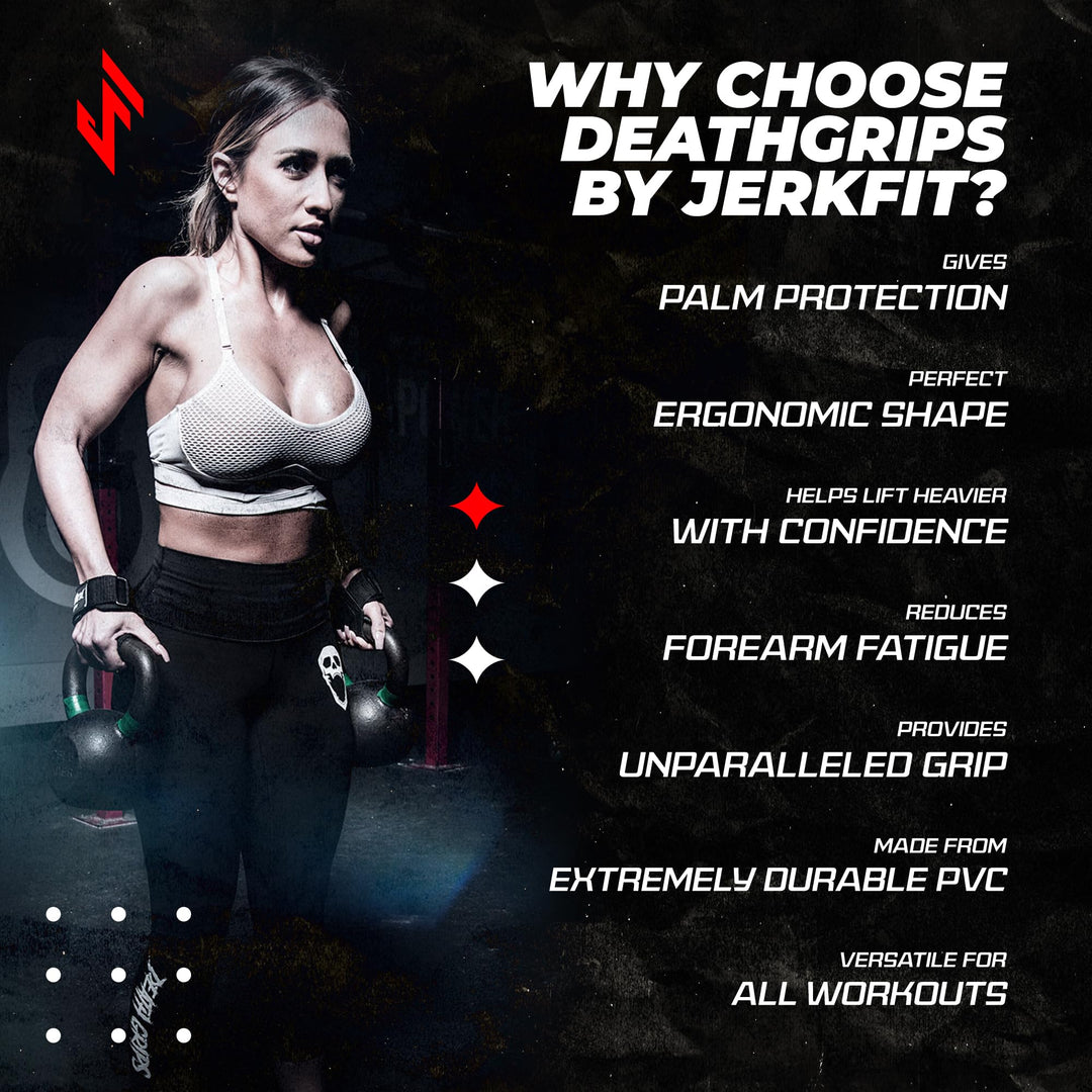 JerkFit Death Grips, Lifting Straps for Deadlifts, Pull Ups, and Heavy Shrugs, with Padded Support, Palm Protection & Increased Grip for Heavy Pull Lifts (Medium)