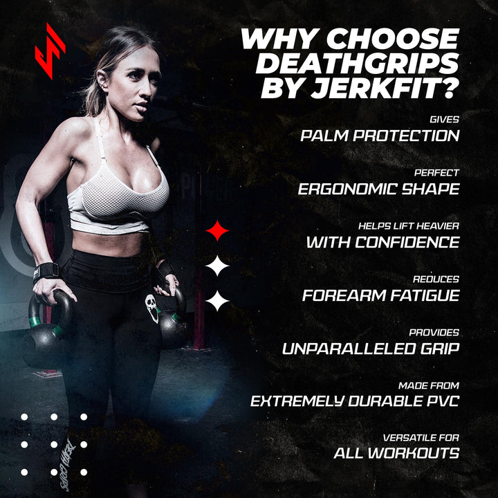 JerkFit Death Grips, Lifting Straps for Deadlifts, Pull Ups, and Heavy Shrugs, with Padded Support, Palm Protection & Increased Grip for Heavy Pull Lifts (Medium)