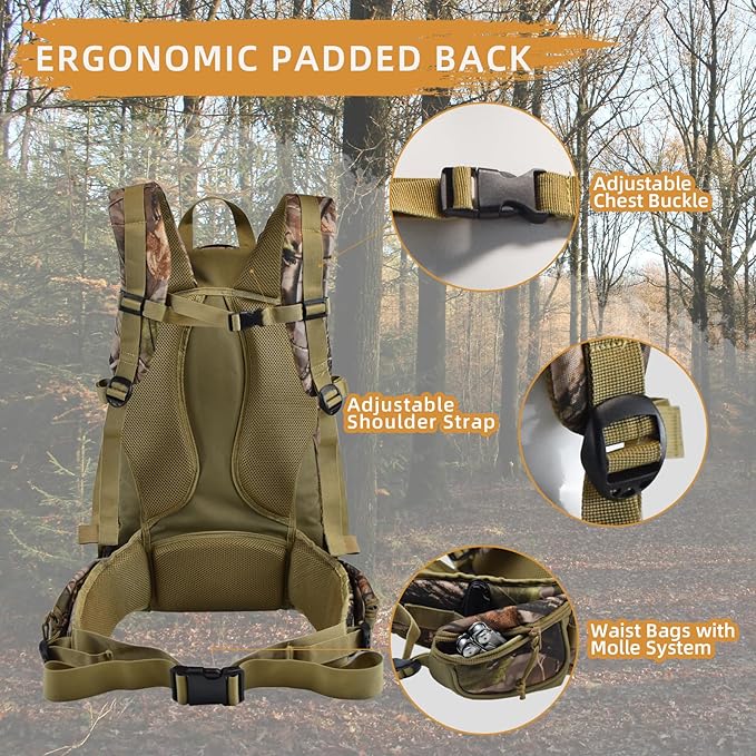 AUMTISC 40L Hunting Bag Backpack with Rifle Holder for Men, Waterproof Camo Hunting Day Back Pack with Rain Cover for Gun Bow