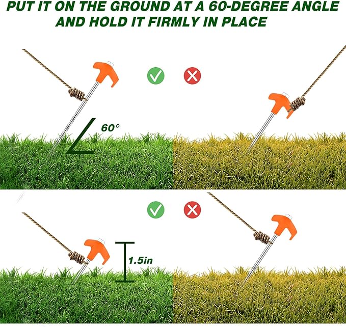 Hicarer 12 Inch Tent Stakes Screw in Camping Stakes Heavy Duty Metal Stake Ground Anchor Peg Threaded Tent Spikes with Hex Head Driver for Camping Garden Inflatable