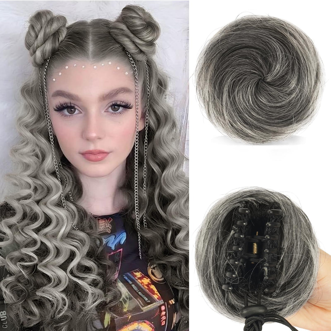 Sofeiyan 2Pcs Mini Claw Clip In Hair Bun Messy Cat Ears Hair Bun Extension Synthetic Donut Wig Accessory Updo Space Bun Hair Pie