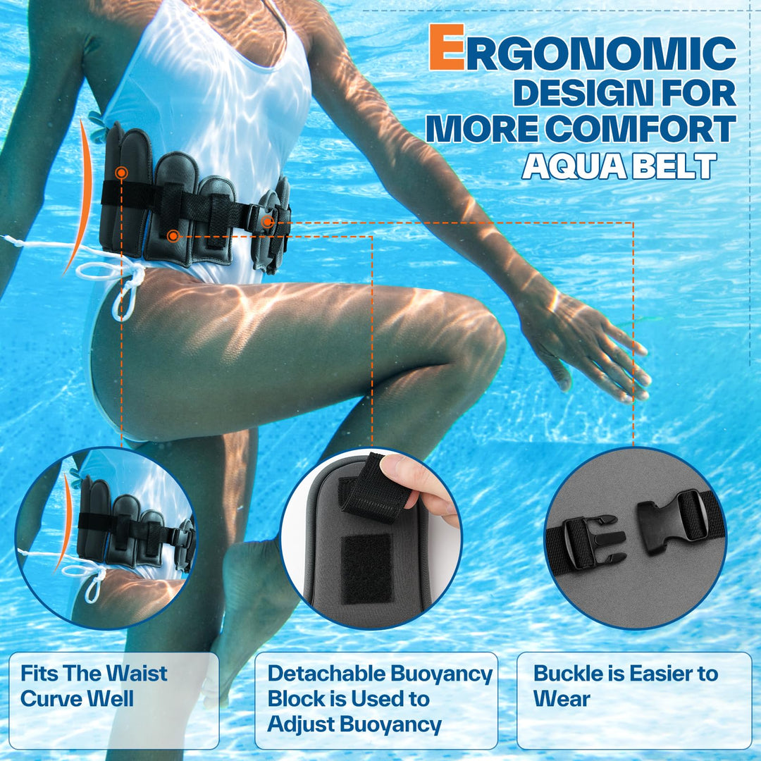 Aqua Belt Water Aerobics Equipment: Sportneer Aqua Float Belts Swimming Pool Exercise Set with Adjustable Buoyancy Blocks Jogger Floatation Belt for Adults Youth Aquatic Fitness Training Equipments L
