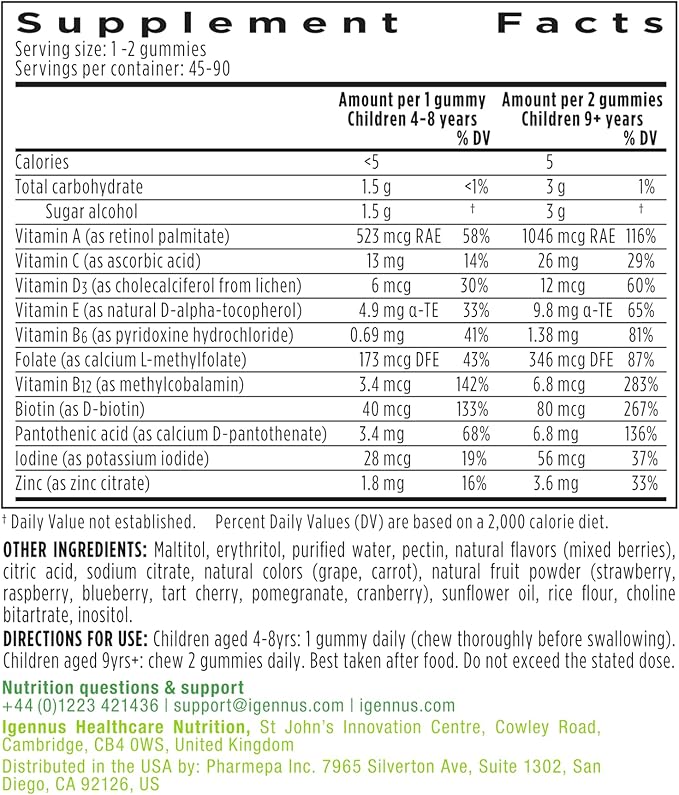 Igennus Methylated Kids Multivitamin Gummy, MTHFR Supplement with B-Vitamins & Vitamin D, No Artificial Sweeteners or Flavors, Sugar Free, Age 4+, 90 Berry Gummies, Non-GMO, Halal, Clean Label x6