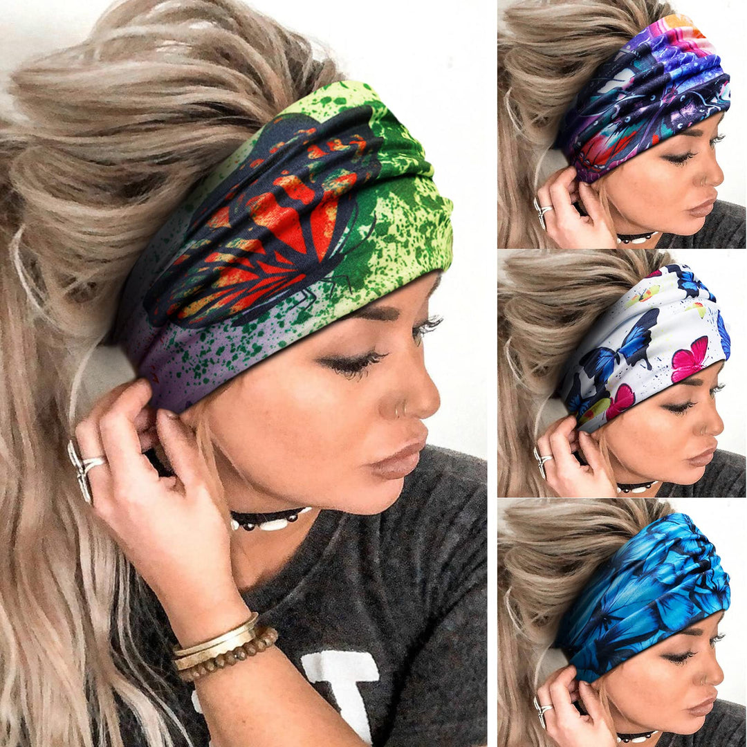 Butterfly Boho Headbands For Women Wide Headband Printed Head Wraps Thick Hairbands Large African Sport Yoga Turban Hair Bands A
