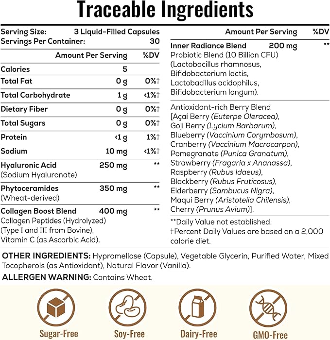 Hyaluronic Acid Capsules - Hylunaric Acid 1200 mg, with Collagen Peptides, Vitamin C, Phytoceramides