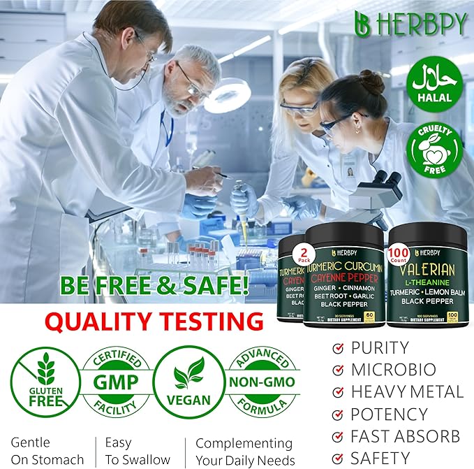 Bundle 7in1 Turmeric Curcumin & 5in1 Valerian Root Supplement - Support Digestion, Heart Health, Immune and Relaxation