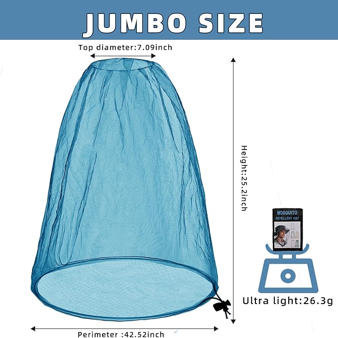 2 Pack Ultra Large Mosquito Net 42x25 Inches Mosquito Head Net Oversized Insect Netting Bug Fits Most Hats for Gardening Hiking Fishing Traveling(Blue)