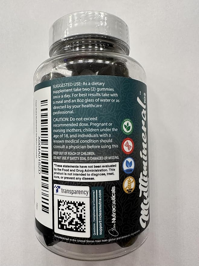 Clean Sea Moss Gummies | Black Seed Oil Ashwagandha, Elderberry, Burdock Root, Chlorella, Manuka Honey - Vegan Irish Sea Moss Gummy Vitamins For Adults Kids Men Women - Multimineral Green Apple Flavor