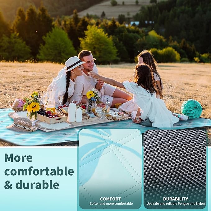 ANJ Outdoors (2025 Upgrade) Extra Large Waterproof Picnic Blankets | Foldable Sandproof Beach Blanket N Outdoor Blanket | 5-Layer Machine Washable Soft Picnic Mat for Camping, Grass, Park N Stadium