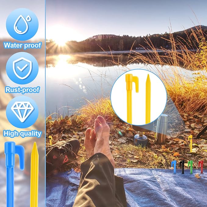 24 Pack Plastic Tent Stakes 5.7 Inch Heavy Duty Canopy Anchoring Pegs Plastic Tent Pegs Sand Stakes Outdoor Beach Spikes for Camping, Gardening, Landscaping, Backpacking(Multi Colors)