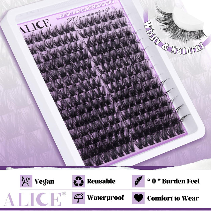 ALICE DIY Natural Lash Clusters | Wispy Anime Cat Eye | 10-16mm, 144 Pcs