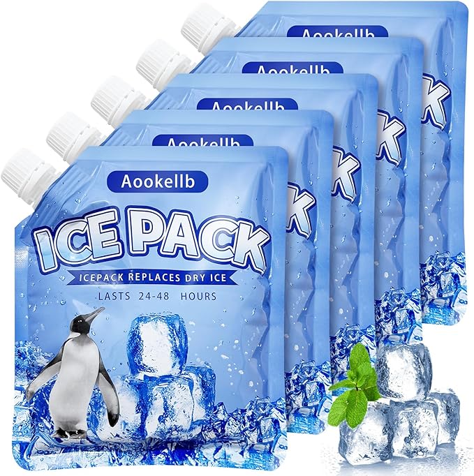 2025 Reusable Ice Packs for Cooler, Aookellb 5 Pack Long Lasting Gel Freezer Packs for Coolers, Cold Packs for Cooler Bag Backpacks, Lunch Box, Cooler Bag, Keeps Food Cold Fresh