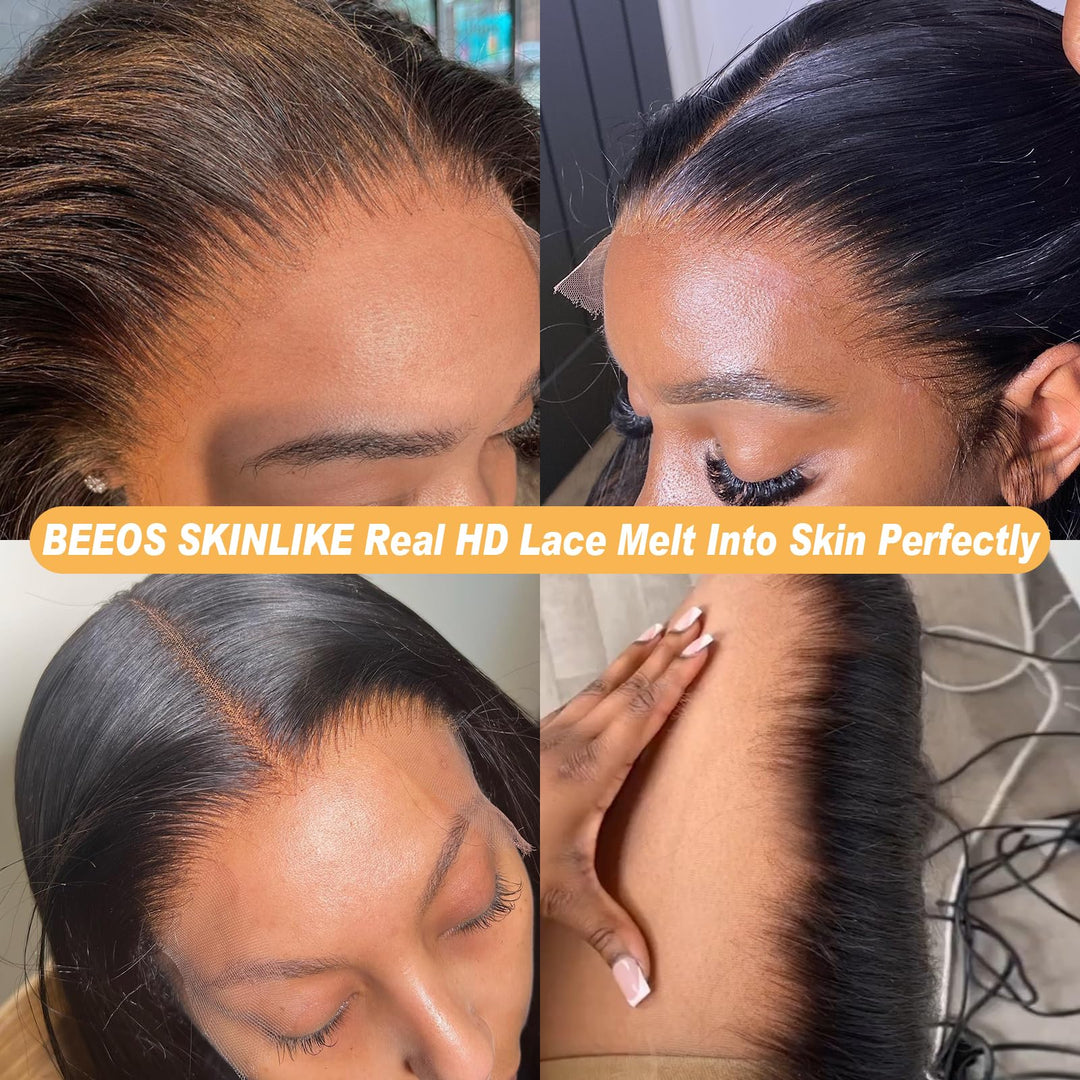 BEEOS 6x6 HD Lace Closure Only, Pre Plucked Body Wave Human Hair Closure 0.10mm Ultra-thin Invisible Melted Swiss HD Lace 14 Inch