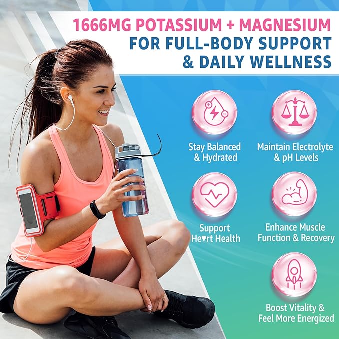 Potassium Citrate Gummies 1666mg for Adults - Potassium Supplement, Magnesium Glycinate, Zinc, B6, B12 & C – Electrolyte Gummies for Energy, Muscle Recovery & Leg Cramps, Sugar-Free, Vegan 60 Cts