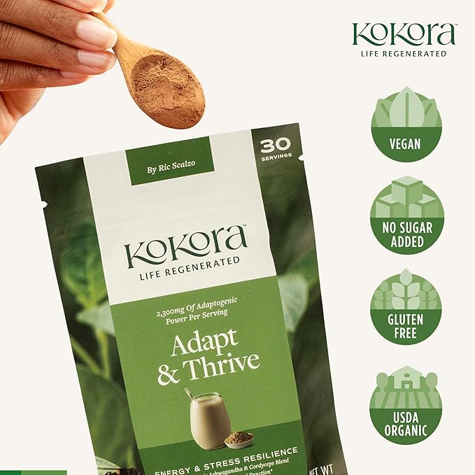 Adapt & Thrive - Organic Ashwagandha Root Powder - Cordyceps with Rhodiola & Maca Root - Energizes & Promotes Healthy Stress Response* - Vegan, Gluten Free, No Added Sugar - 30 Servings - 120g