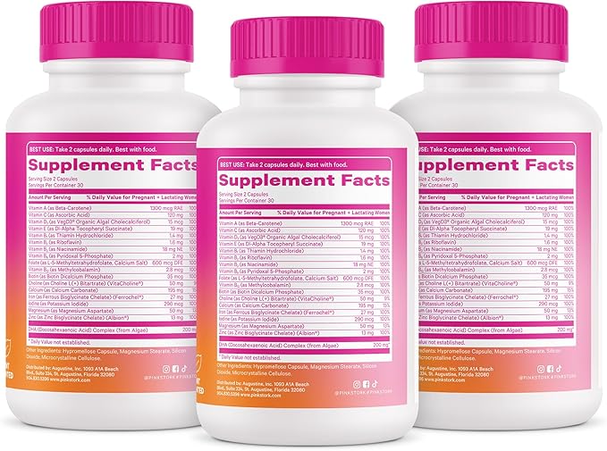 Pink Stork Total Prenatal Vitamins with DHA, Folate, Iron, Choline, and Vitamin B12 - Preconception Nutrition - Prenatals for Women, Pregnancy Must Haves - Mint Essence, 180 Capsules, 3 Month Supply