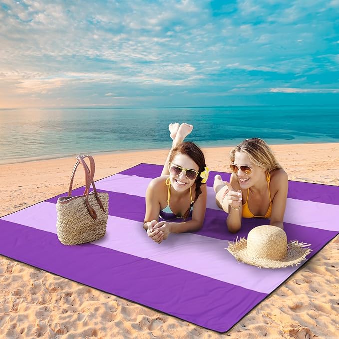 Beach Blanket Waterproof Sandproof Beach Mat 79" X 83" /10'x9'for 2-8 Adults Quick Drying Outdoor Picnic Mat Beach Accessories for Travel, Camping, Hiking