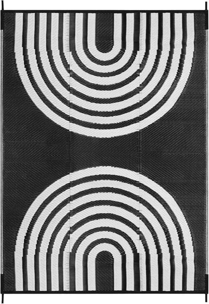 Anidaroel Outdoor Area Rug for Patio Clearance 8x10ft Waterproof, Reversible Plastic Straw Rug Outside Rug, RV Mat for Camping, Porch, Balcony, Pool Deck(Black&White, 8‘x10')