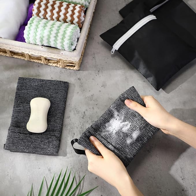 4 Pcs Travel Soap Bar Bag Waterproof & Leakproof Soap Dish Case with 4 Pcs Foaming Nets Multifunctional Toiletry Shower Gym Essentials Quick Dry Pouch for Camping Enthusiasts(Black)