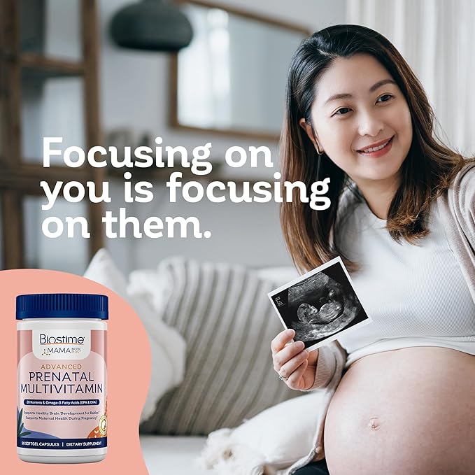 Biostime Advanced Prenatal Vitamins for Women | 20 Nutrients, Multivitamin, Folic Acid, Iron, Prebiotic and Omega 3 EPA & DHA Fatty Acids | Pregnancy Vitamins & Support Supplement | 90 Softgel Pills