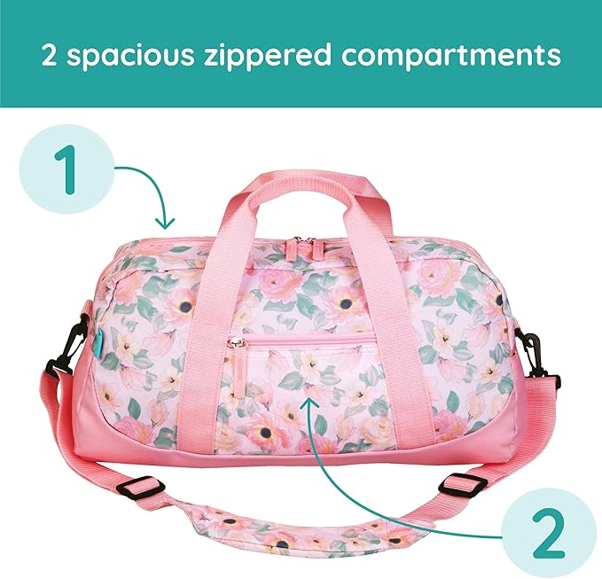 JumpOff Jo by Wildkin Overnighter Duffel Bag – Lightweight Travel Bag for Kids - Floral Watercolor