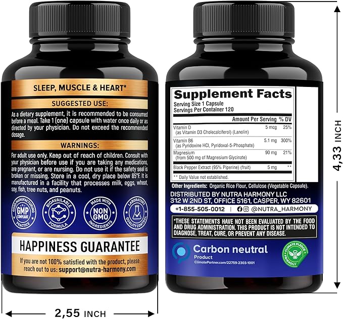 Magnesium Glycinate 500 mg - Chelated Supplement - 98% High Absorption - Support for Sleep, Muscle & Heart Health - Made in USA, Lab Tested & Non-GMO - 120 Capsules