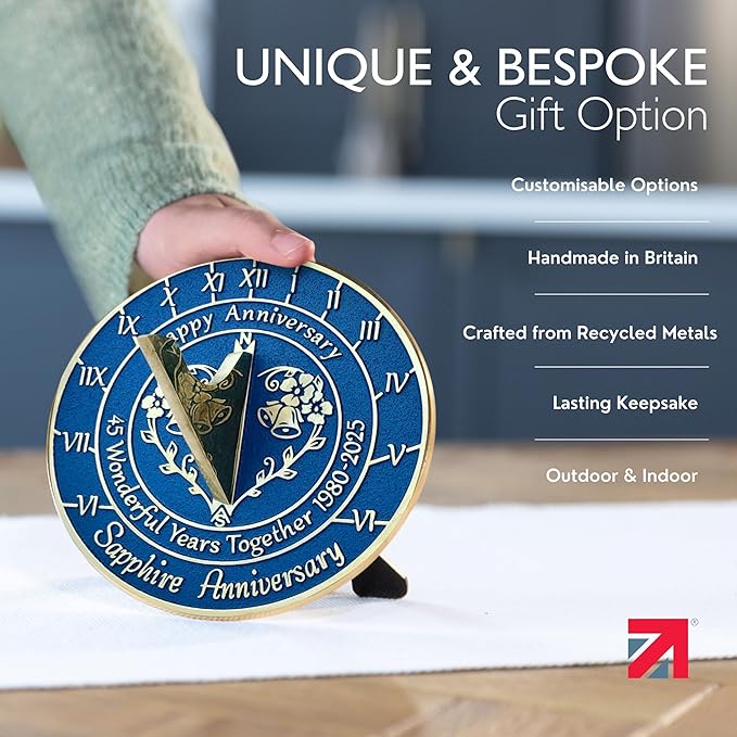 Anniversary Sundial Gift for 45th Sapphire Wedding Anniversary in 2024 - Recycled Metal Home Decor Or Garden Present Idea - Handmade in UK for Him, Her Parents Or Couples 45 Year Celebration