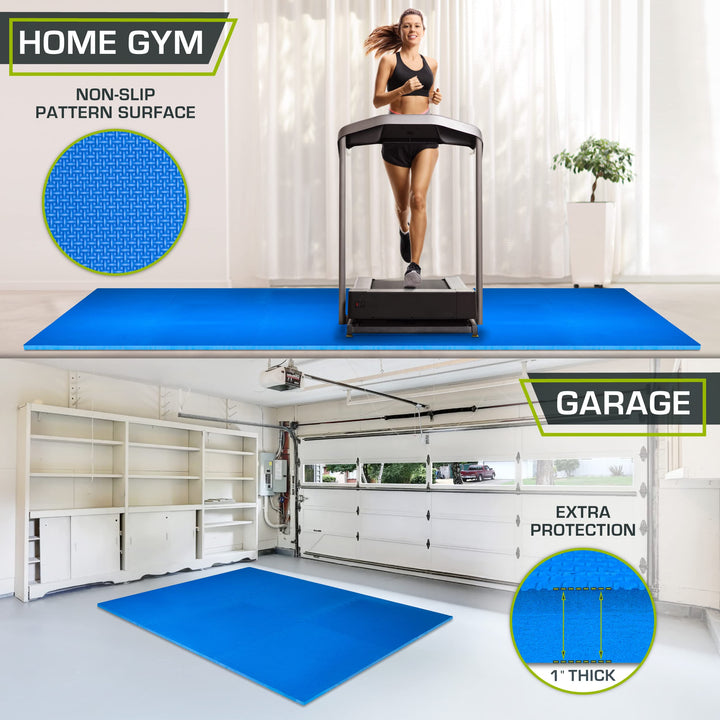 ProsourceFit Extra Thick Puzzle Exercise Mat 1", EVA Foam Interlocking Tiles for Protective, Cushioned Workout Flooring for Home and Gym Equipment, Blue 3-pack