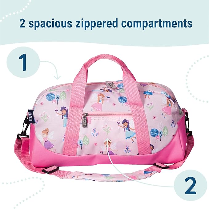 Wildkin Kids Overnighter Duffel Bag – Carry-On Size, Ideal for School & Sleepovers – Fairy Garden