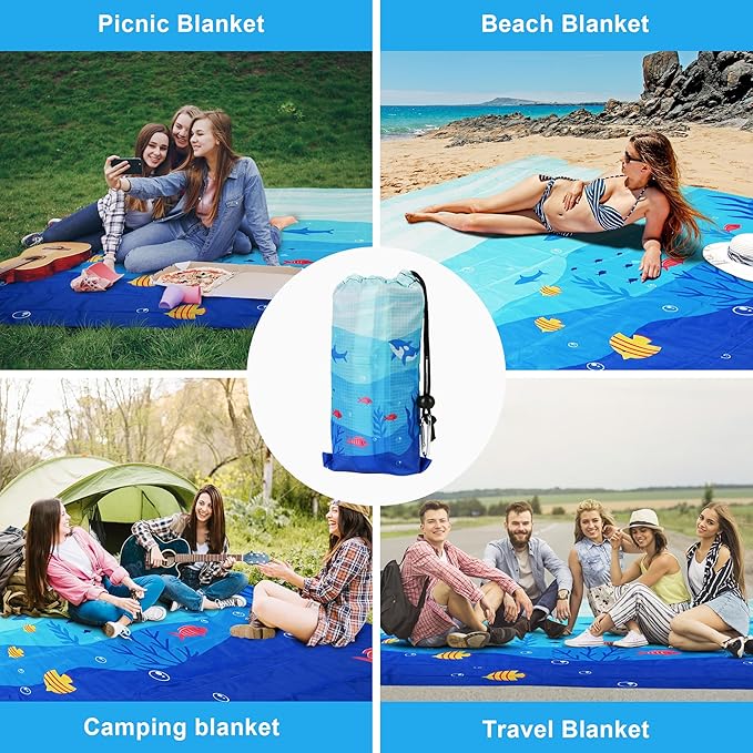Beach Blanket Waterproof Sandproof, 111x121Inch Sand Free Beach Mat, Quick Drying, Light Weight and Portable Outdoor Picnic Mat for Travel, Camping