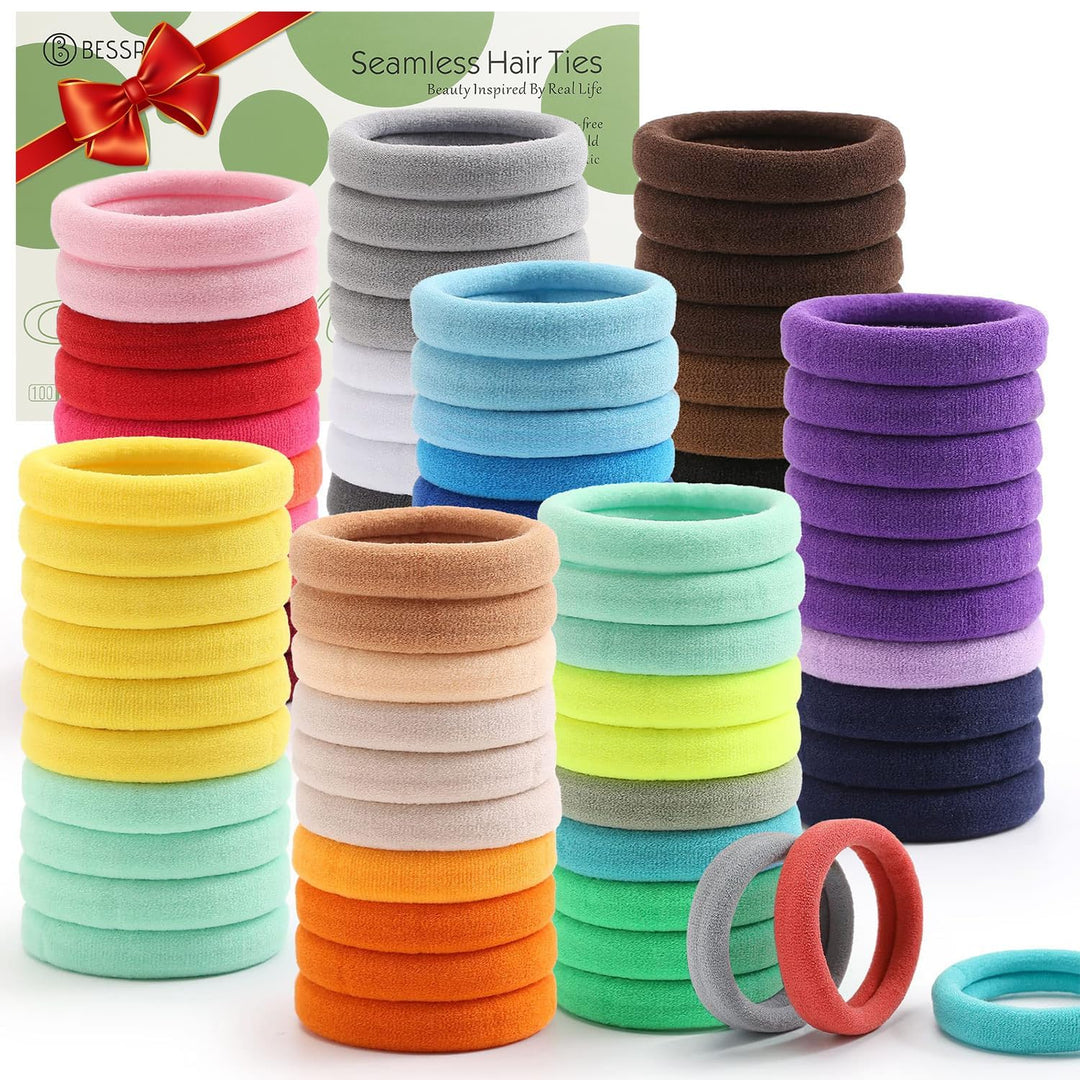 100PCS Elastic Hair Ties, Seamless Hair Band, Ponytail Holder No Crease Damage, Cotton Bands, Hair Scrunchies for Thick Thin Hair, Hair Accessories for Women