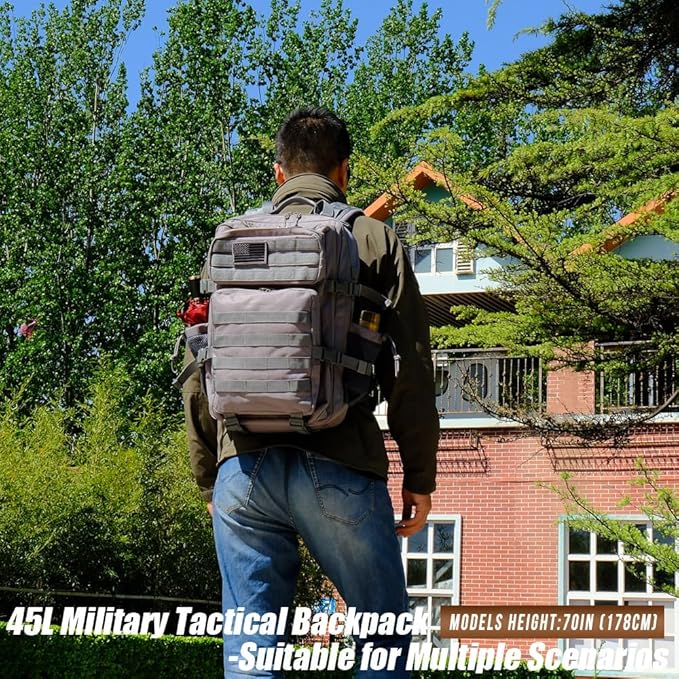 Military Tactical Backpack 45L Large Tactical Backpack for Men, Hiking Rucksack With Bottle Holder