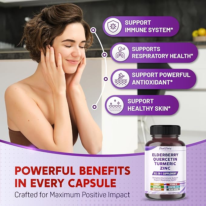 Elderberry Quercetin Turmeric Zinc - Support The Immune System, Respiratory Health - Made in The USA