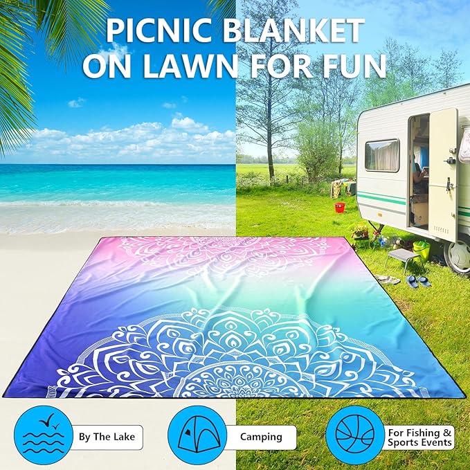 AISPARKY Beach Blanket Waterproof Sandproof, Oversized Large Beach Mat 79" X 83"/120"x108" for 1-8 Adults, Quick Drying&Compact&Lightweight, Picnic Mat Vacation Essentials for Beach Camping Travel