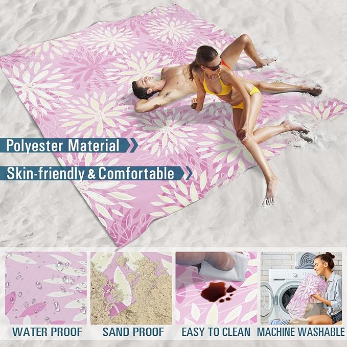 Beach Blanket Sandproof Waterproof 78''×81''1-5 Adults Oversized,Compact Lightweight Durable Beach Mat for Travel Camping Hiking Picnic Blanket