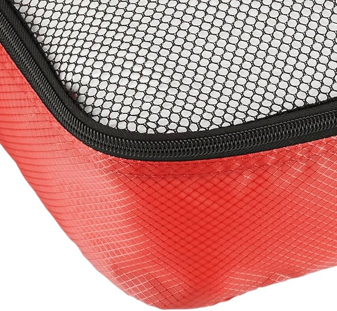 Amazon Basics Packing Cubes for Travel, Packing Organizers Set, 4-Piece-Set (2 Medium And 2 Large) With Double Zipper Pulls and Mesh Top Panel, 100% Durable Polyester, Red