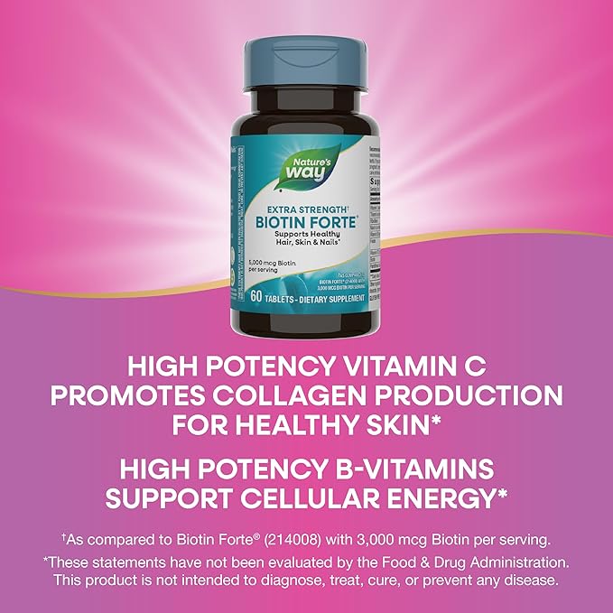Nature's Way Biotin Forte, Supports Healthy Hair and Skin*, Energy and Nerve Function*, 60 Tablets