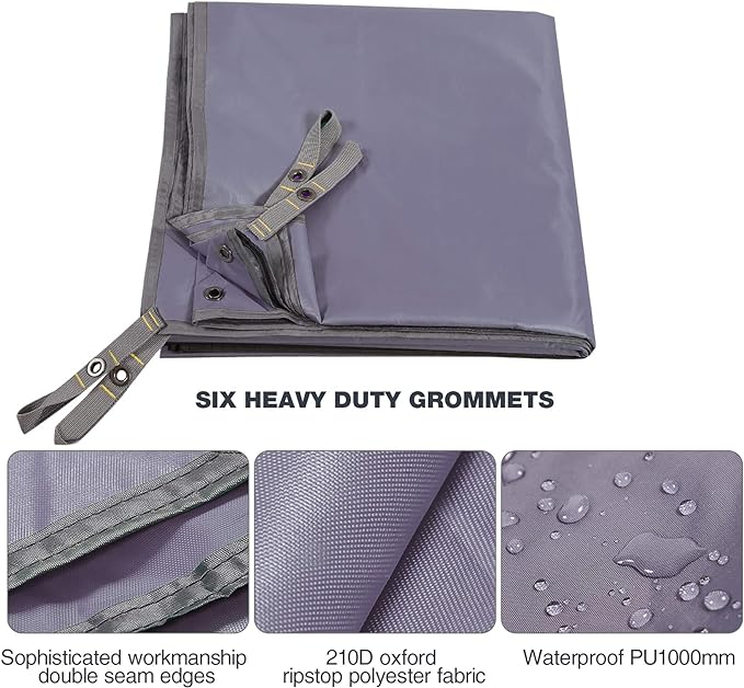 REDCAMP Large Waterproof Camping Tarp Lightweight, Multifunctional Insulated Tent Footprint for Camping Hiking Backpacking, Grey 118"x141.7"