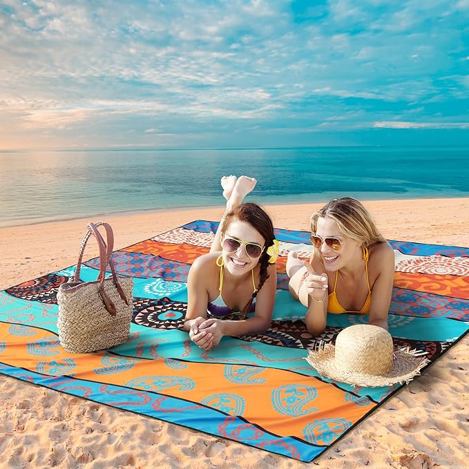 AISPARKY Beach Blanket Waterproof Sandproof, Oversized Large Beach Mat 79" X 83"/120"x108" for 1-8 Adults, Quick Drying&Compact&Lightweight, Picnic Mat Vacation Essentials for Beach Camping Travel
