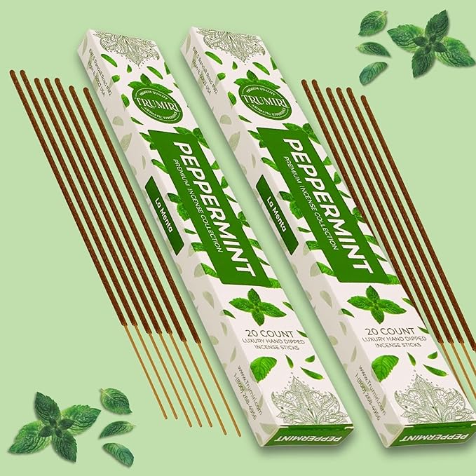 Peppermint Incense Sticks - Total 40 Insence-Sticks - Dual Pack of 20 Insense - Inciensos - Inscents - Natural Non Toxic Ingredients - Incents - Incence - Inscense - Insents