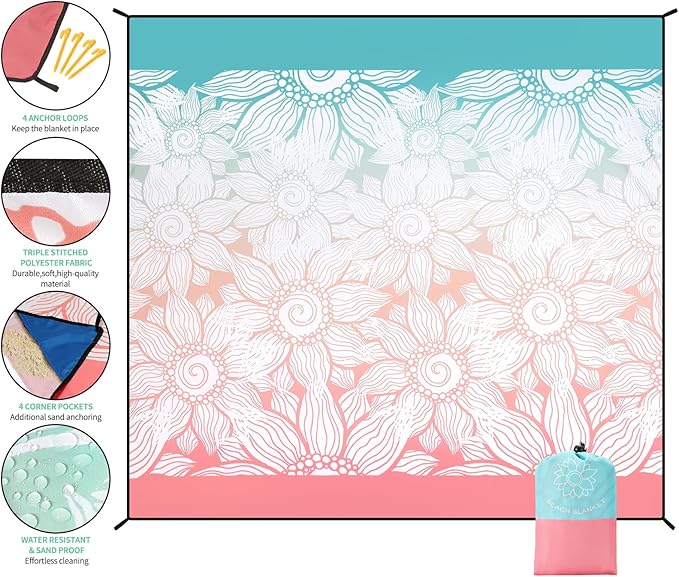 Beach Blanket Waterproof Sandproof Extra Large Beach Mat 79" X 83"/120"x108"for 1-8 Adults Quick Drying Durable Outdoor Picnic Mat for Beach Travel Camping Hiking