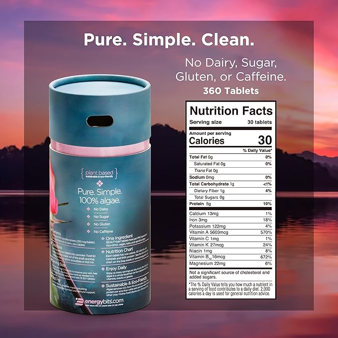 BEAUTYbits - Organic Spirulina Tablets - Algae Superfood - Collagen, Protein, Chlorophyll - Hair, Nails, & Skin Care - Vegan, Keto, Gluten Free - Self Care - Skincare Beauty Gifts - 360 Tablet Can