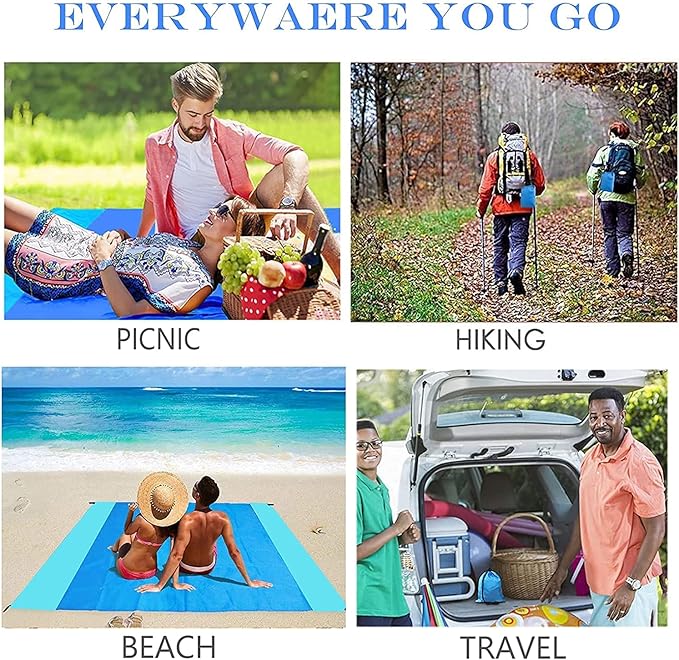 Beach Blanket, Beach Mat Sand Free Waterproof 79" X 83" Suitable for 4-7 Adults, Waterproof Lightweight Picnic Blankets for Travel, Camping, Hiking