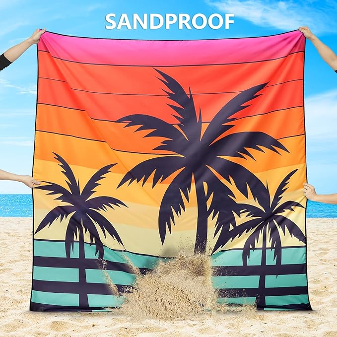 Beach Blanket Waterproof Sandproof Beach Mat 79" X 83" /10'x9'for 2-8 Adults Quick Drying Outdoor Picnic Mat Beach Accessories for Travel, Camping, Hiking