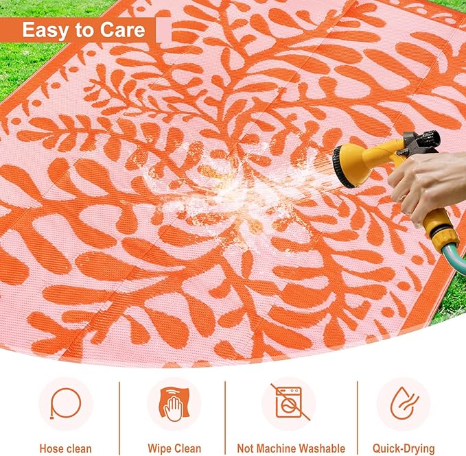 Anidaroel 8x10 Outdoor Rug for Patios Clearance, Waterproof Camping Rug for Outside RV, Reversible Plastic Straw Outside Rugs, Large Outdoor Area Rug for Garden, Camper, Pool Deck(Orange,8’x10’)