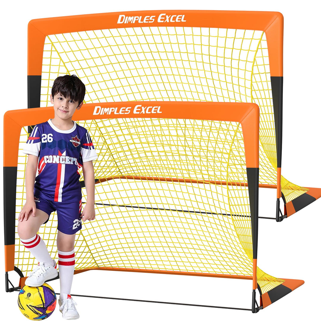 Dimples Excel Soccer Goals Kids Soccer Net for Backyard (3x2.2 FT 2 Set, Orange Black)