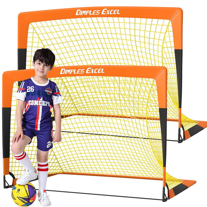 Dimples Excel Soccer Goals Kids Soccer Net for Backyard (3x2.2 FT 2 Set, Orange Black)