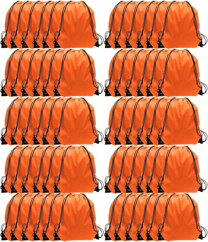 GoodtoU Nylon Drawstring Gym Bag - Cinch Sack Backpack for Sport, Traveling and Teams (60Pcs, Orange)