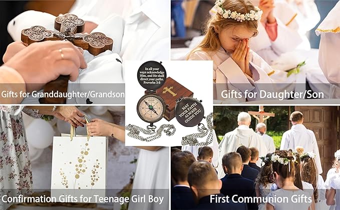 Baptism Gifts for Boys - Engraved Working Handmade Compass with Scripture - Religious, Christian, Catholic, Christening, First Communion, Confirmation Gifts for Teenage Boys and Men