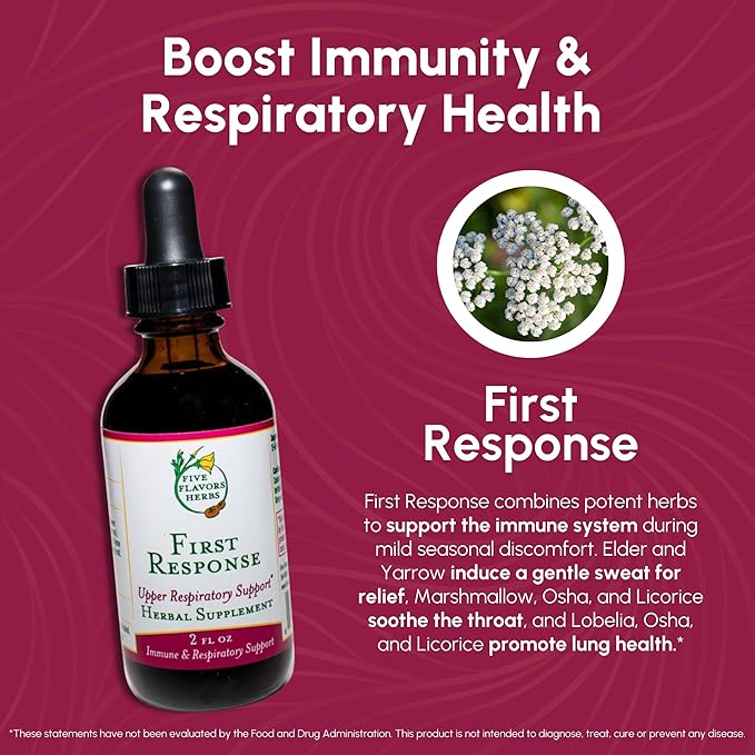 First Response Tincture - for Seasonal Discomfort, Upper Respiratory Support, Healthy Lungs, Immune System Support, Elderberry, OSHA, Yarrow, Herbal Supplement - 2 Fl Oz